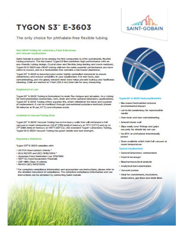 Saint Gobain Tygon General Food Pharma E3603